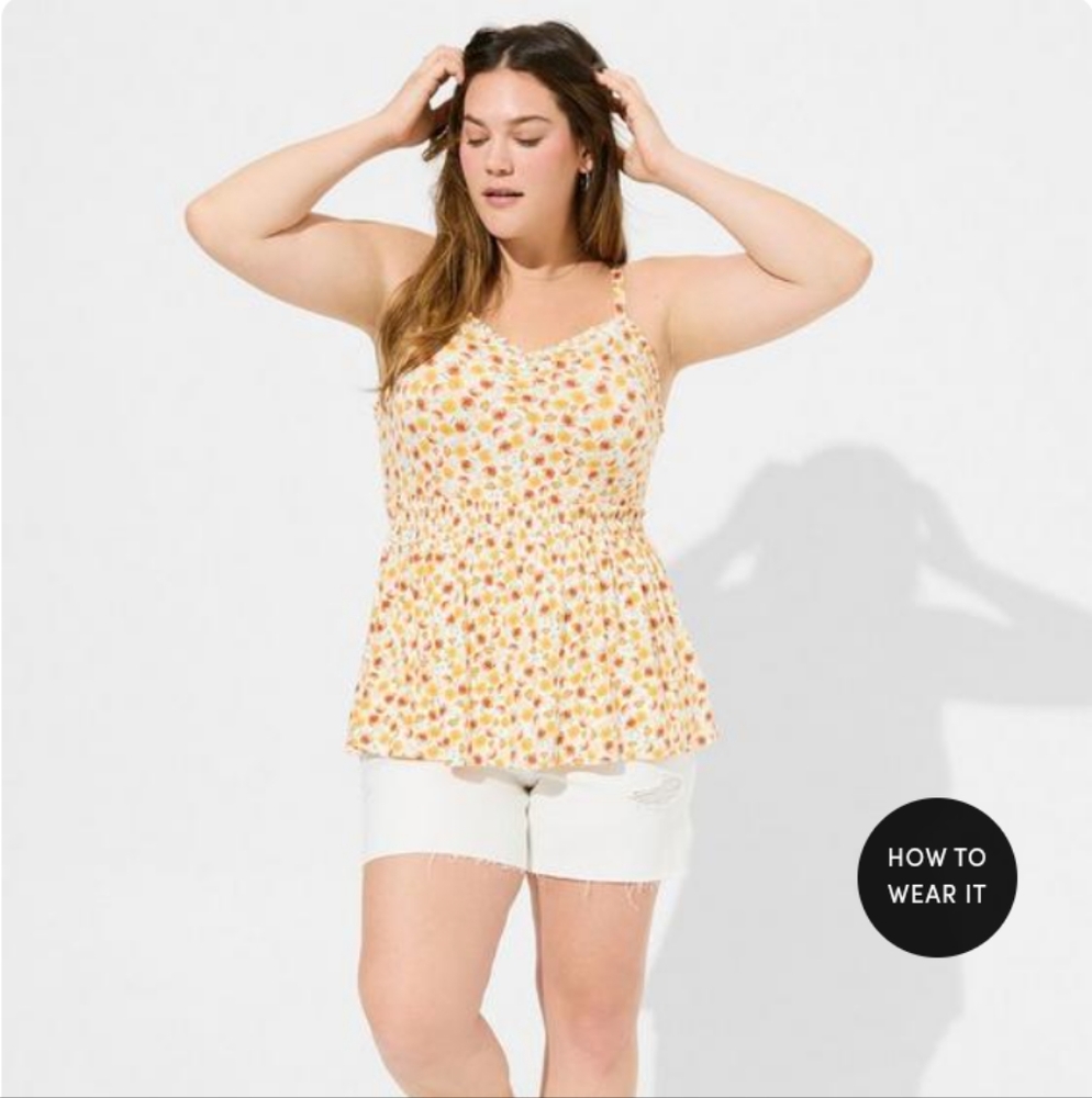 Torrid NWT Super Soft Sweetheart Ruched Babydoll Top in warm sunset floral. Su